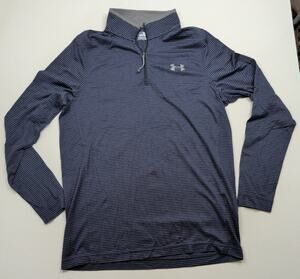 Under Armour Shirt Men’s Small L Blue Gray Striped Long Sleeve Mock Neck ¼ Zip